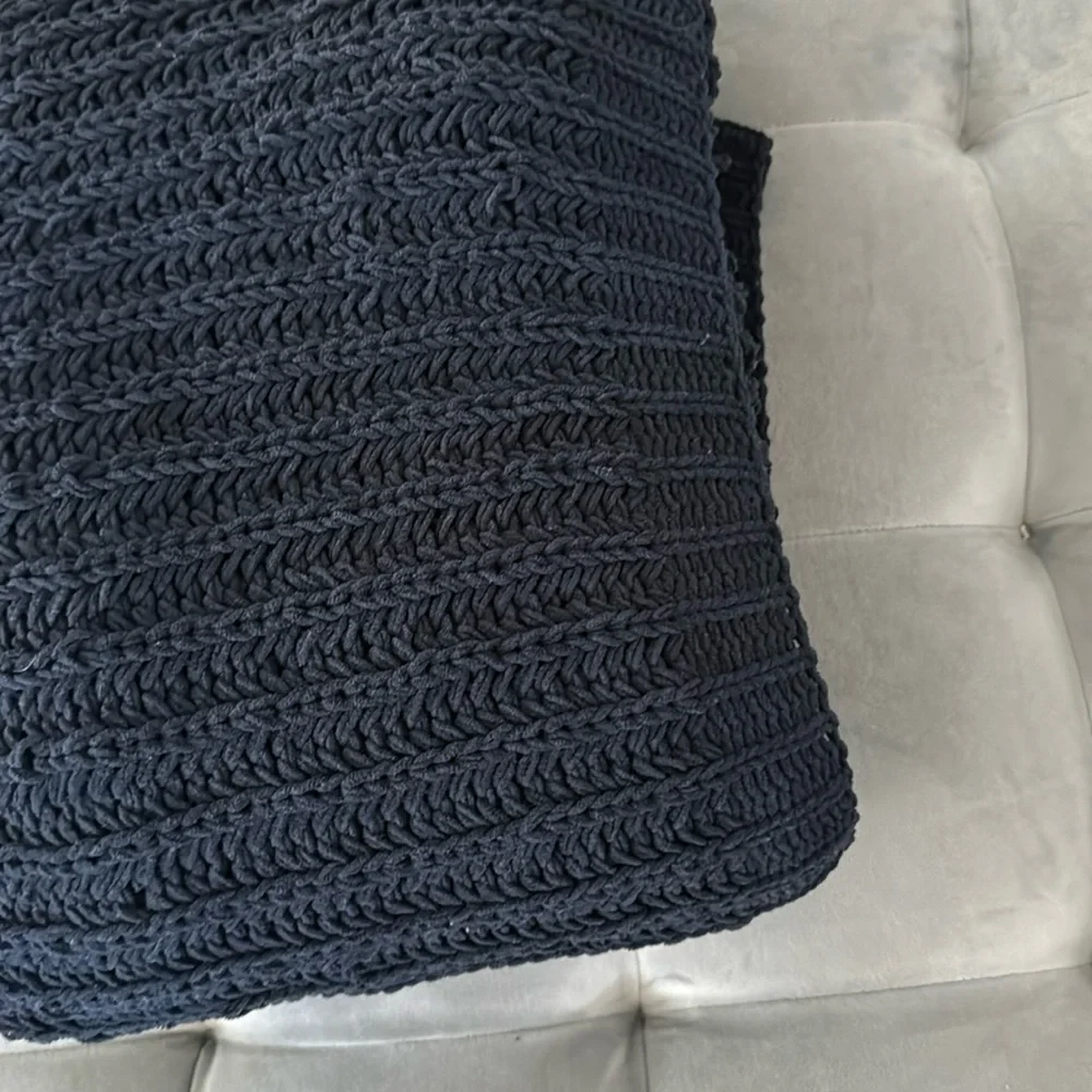 West Elm Knitted Dark Navy Blue Throw Blanket 50 x 60